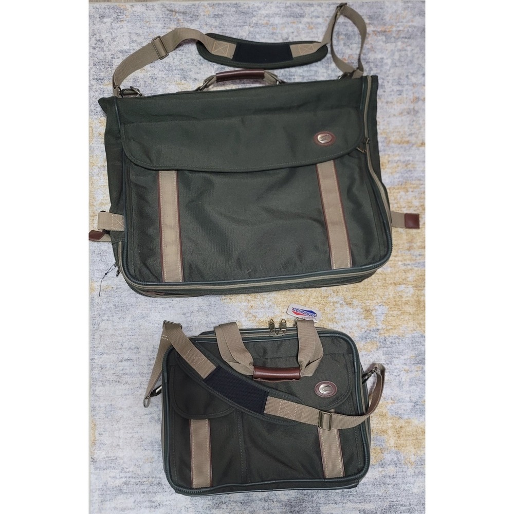 American Tourister Olive Canvas Cordura Shoulder Bag & Matching Hang Garment Bag